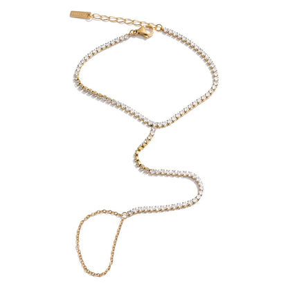 Trendy Stainless Steel Zircon Beads Back of Hand Chain Finger Bracelet Fashion Chic Sexy Jewelry Waterproof Wholesale Gift