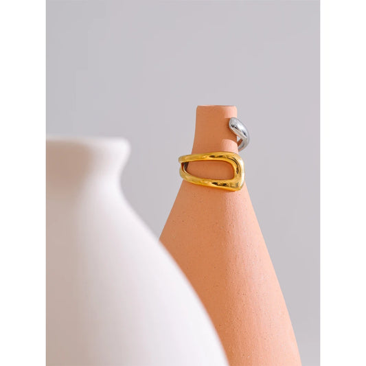Stainless Steel Geometric Hollow Adjustable Double Color Ring Waterproof Finger Jewelry Wholesale Gift