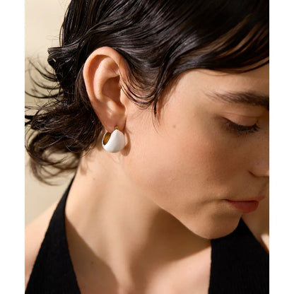 Fashion Black White Green Enamel Geometric Stainless Steel Chunky Round Hoop Earrings Women Waterproof Stylish Jewelry