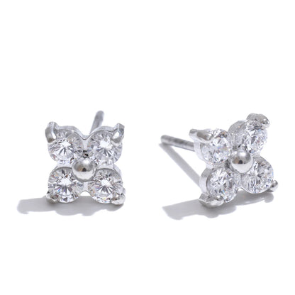 Popular Waterproof Shiny Cubic Zirconia Flower Sweet Stud Earrings 316L Stainless Steel Delicate Premium Daily Jewelry