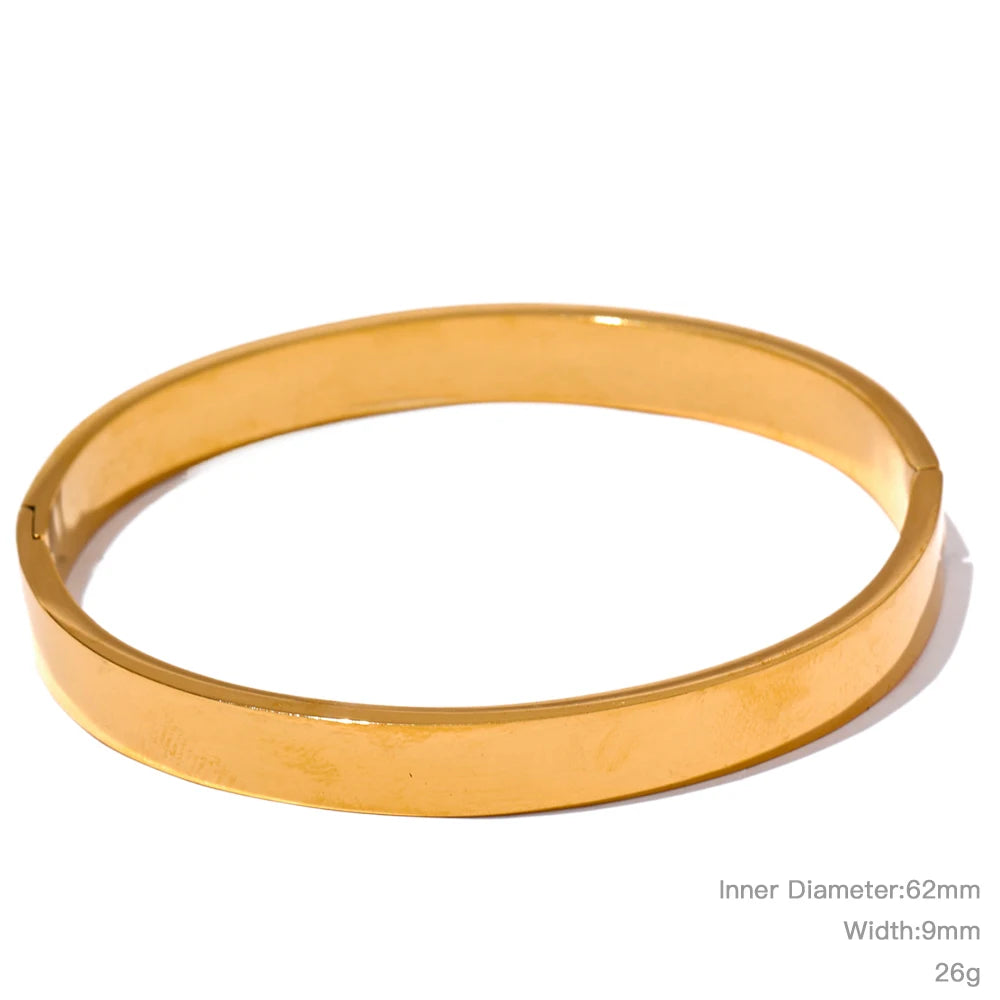 High Quality Stainless Steel Round Wide Bracelet Bangle Fashion Texture Gold Silver Color Waterproof Charm Jewelry Gift