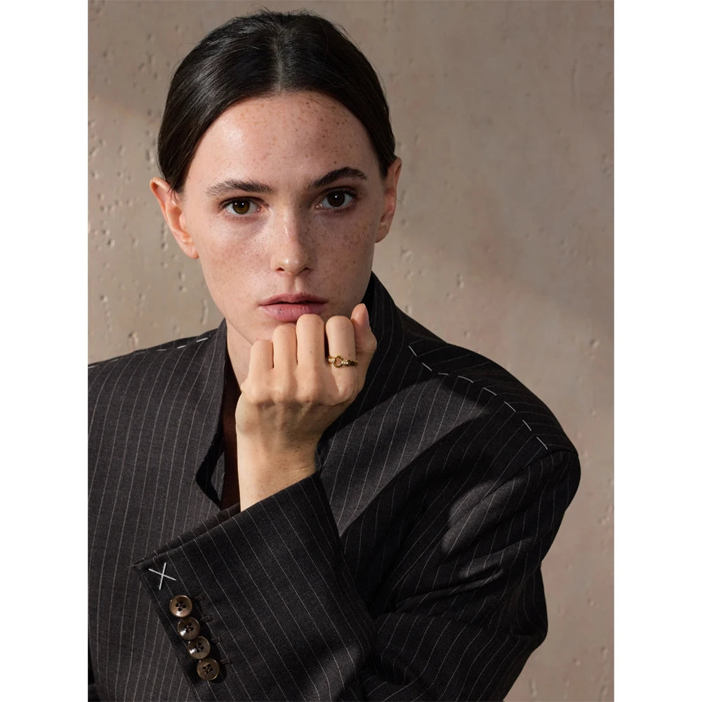 678# High Quality Stainless Steel Cubic Zirconia Setting Link Finger Ring Exquisite Stylish Jewelry Daily Gift for Self
