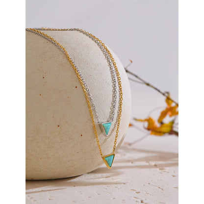 Exquisite Stainless Steel Natural Australia Opal Stone Triangle Pendant Necklace Small Chic Neck Jewelry Recommend Gift