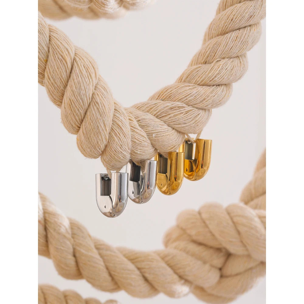 316L Stainless Steel Glossy Metal U-Shape Hollow Hoop Earrings 18K PVD Plated Texture Attractive Jewelry Waterproof