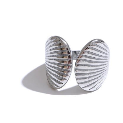 High Quality Stainless Steel Metal Shell Stripe Geometric Open Adjustable Ring Texture Fashion Summer Holiday Jewelry