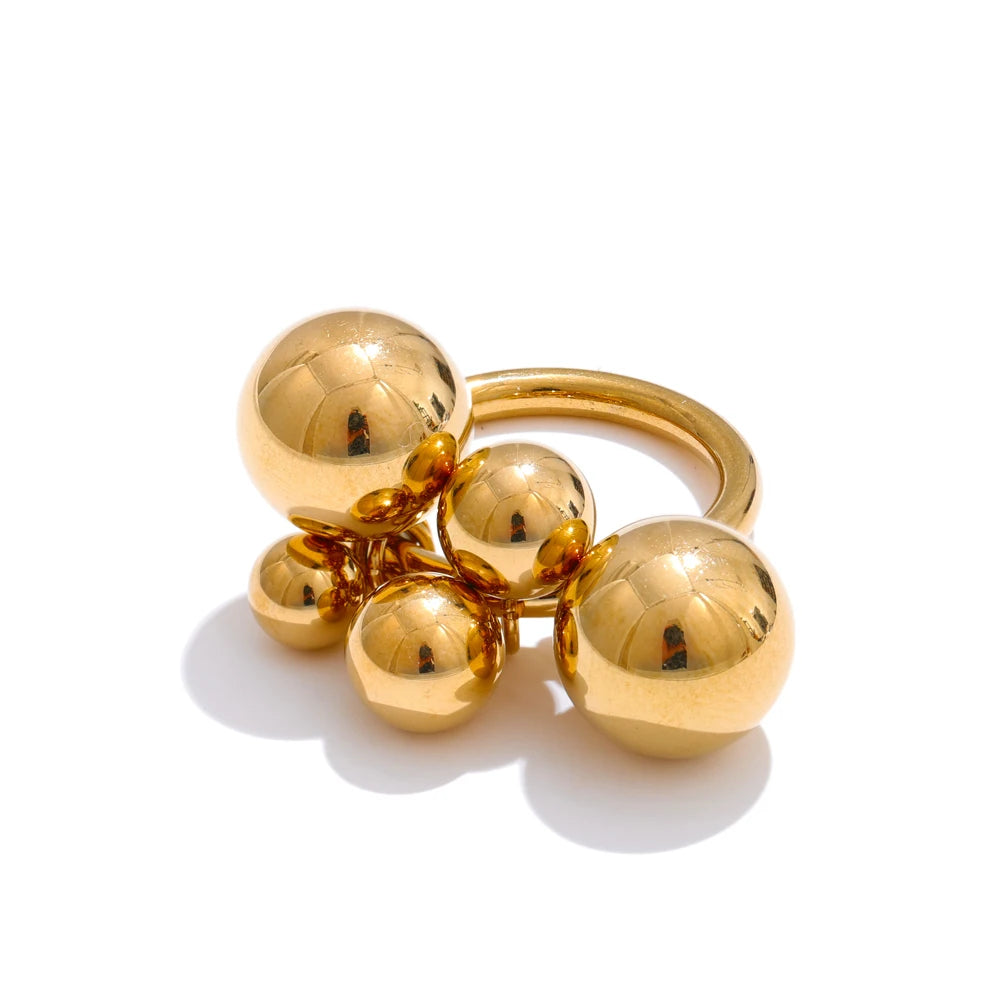 6789# Stainless Steel Beads Ball Handmade Ring Rust Proof 18K PVD Plated Personalized Trendy Charm Finger Jewelry 2025