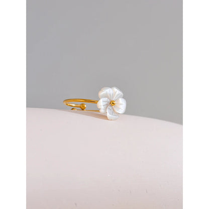 Fashion Natural Shell Flower Adjustable Open Ring Sweet Stainless Steel 18K PVD Plated Summer Daily Jewelry Gift