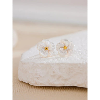 Natural Shell Flower Exquisite Daily Stud Earrings for Women Fashion Stainless Steel Sweet Romantic Korean Premium Jewelry