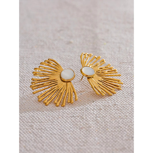 Stainless Steel Charm Hyperbole Stud Earrings with Natural Shell Fashion Big Ear Jewelry Accessories Waterproof for Women