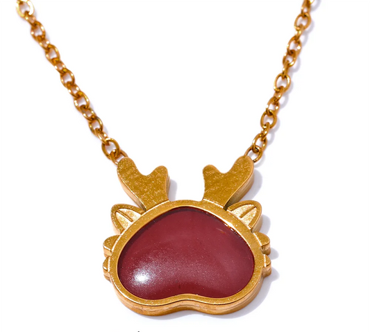 Popular Red Enamel Stainless Steel Dragon Head Pendant Lucky Necklace Exquisite Fashion Christmas Gift Jewelry