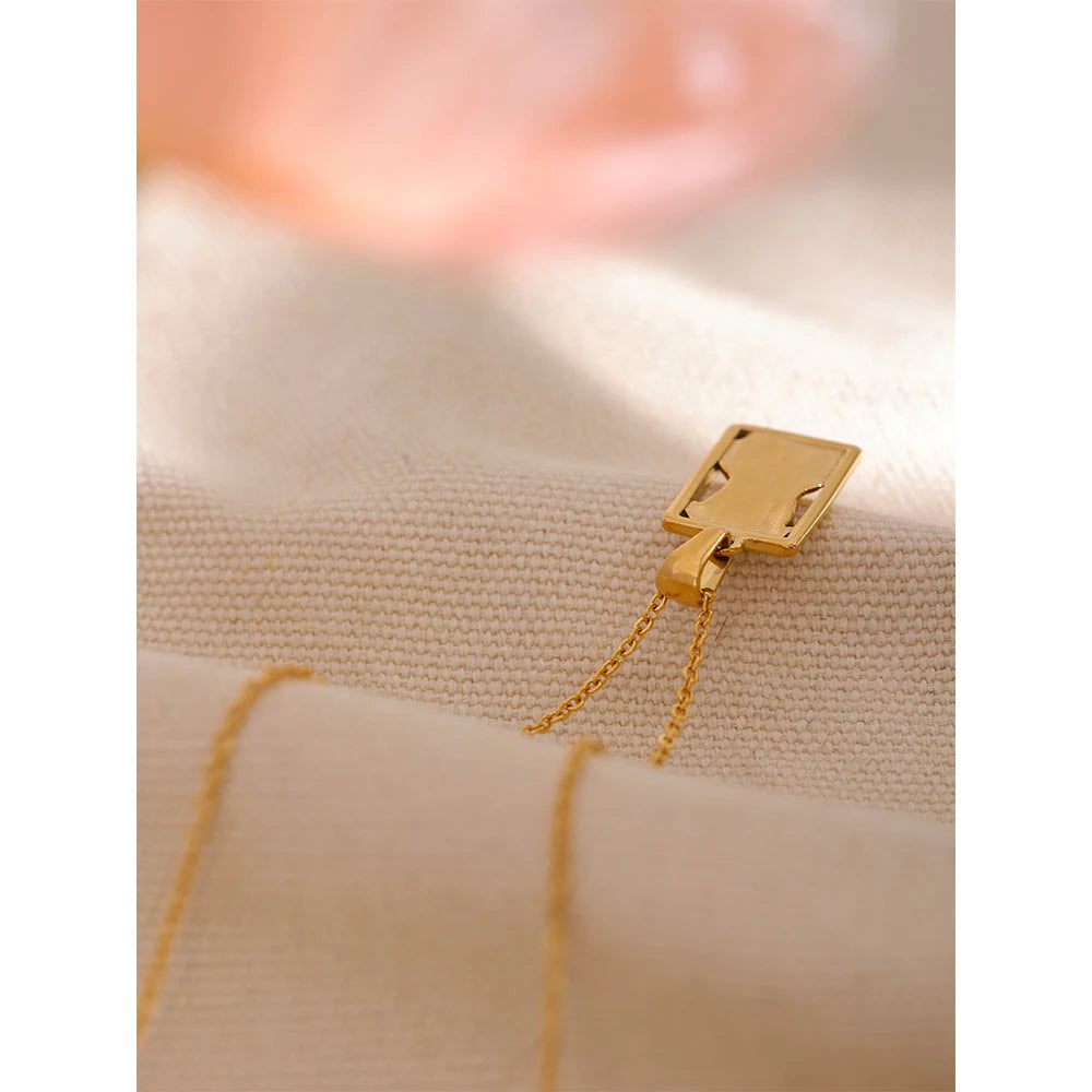 Statement Body Square Pendant Stainless Steel Statement Necklace Gold Color Texture Metal Personalized Jewelry