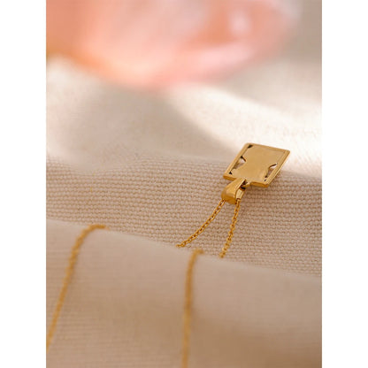 Statement Body Square Pendant Stainless Steel Statement Necklace Gold Color Texture Metal Personalized Jewelry