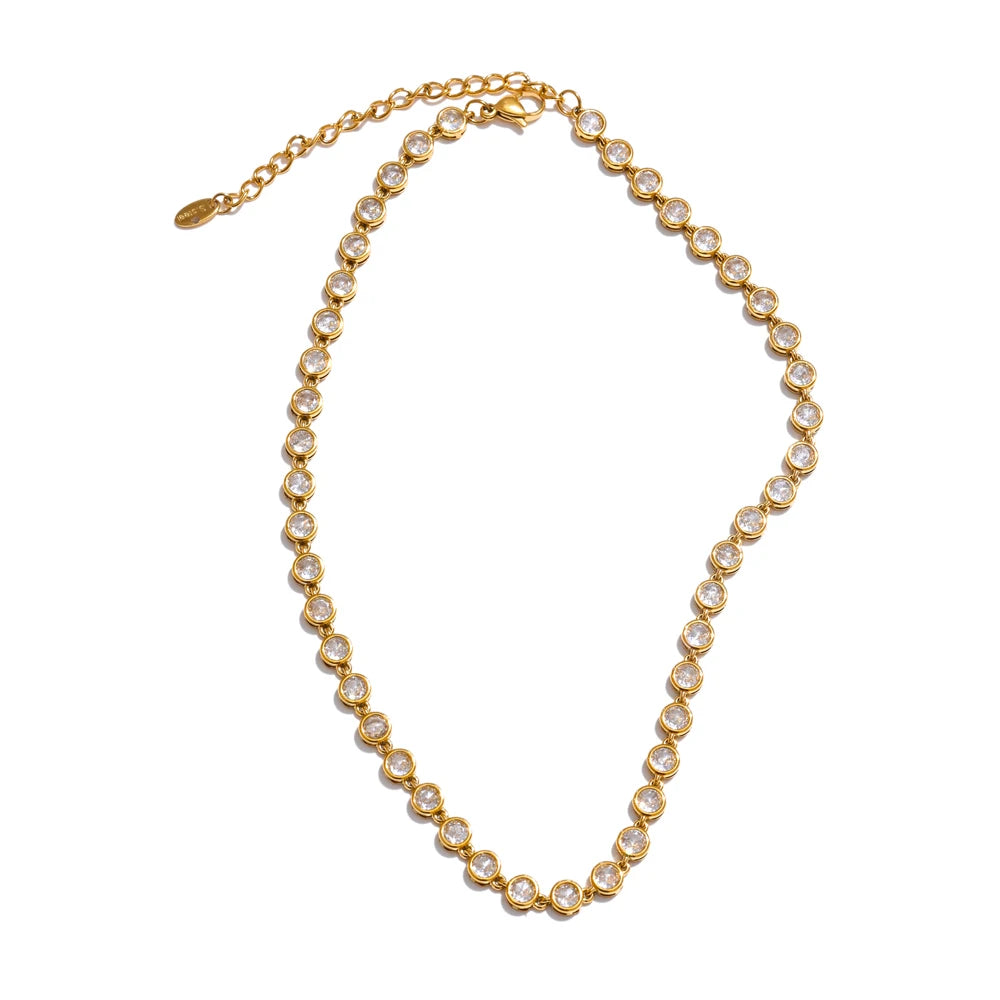Exquisite Colorful Cubic Zirconia Luxury Cast Chain Necklace Bracelet for Women Stainless Steel Waterproof Jewelry Gift