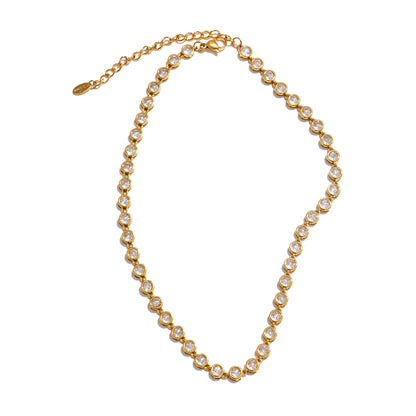 Exquisite Colorful Cubic Zirconia Luxury Cast Chain Necklace Bracelet for Women Stainless Steel Waterproof Jewelry Gift