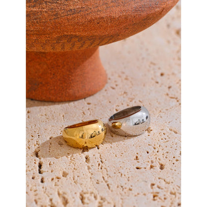 6789# High Quality Textured Minimalist Stainless Steel Glossy Smooth Metal Chunky Ring 18K PVD Plated Classic Jewelry Gift