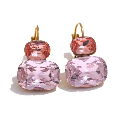 Fashion Crystal Candy Stud Earrings French Hoops Trendy White Green Pink Y2K Summer Jewelry for Women 18k PVD Plated