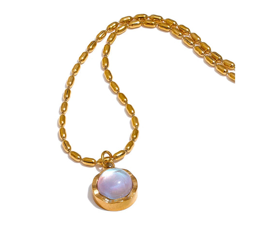 Stainless Steel Exquisite Moonlight Stone Drop Necklace for Women High Quality Chic Chain Charm Jewelry Gift Waterproof