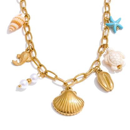 Ocean Style Starfish Shell Pendant Handmade Necklace Bracelet Summer Vacation Stainless Steel Jewelry Waterproof