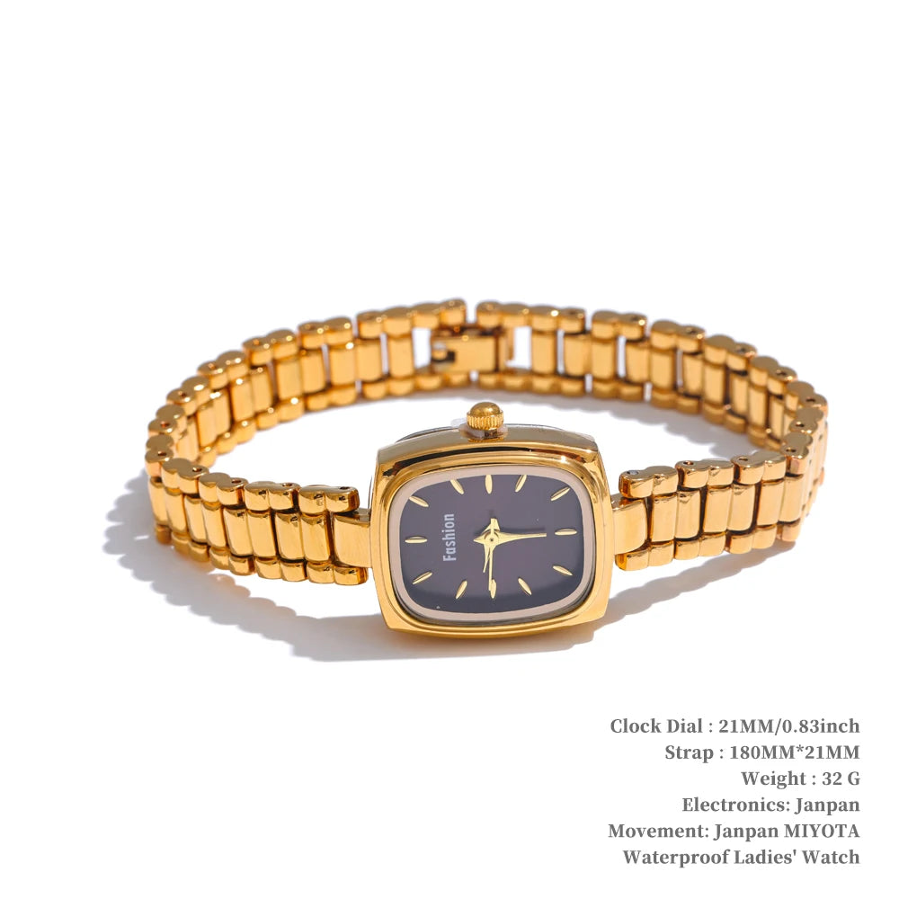 Fashion Stainless Steel Lades' Watch with Japan Movement Waterproof Polished Shiny 18K Gold PVD Plated Jewelry Accessories