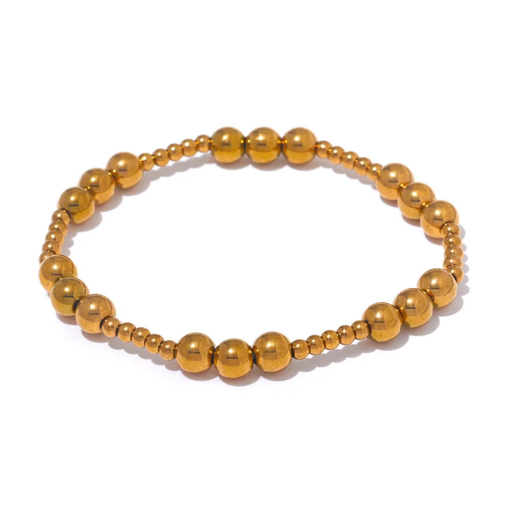 3/4/5/6 MM Stainless Steel Beads Daily Handmade Elastic Bracelet Bangle Waterproof Wrist Wholesale Gold Color Jewelry Men