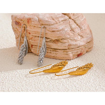 New 316L Stainless Steel Ear of Wheat Fashion Earrings 18K Gold Plated Water Resistant Personal Statement Jewelry Women