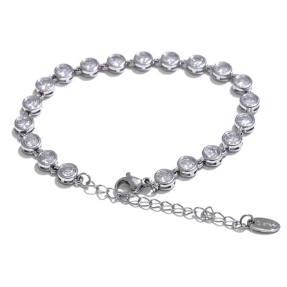 Exquisite Colorful Cubic Zirconia Luxury Cast Chain Necklace Bracelet for Women Stainless Steel Waterproof Jewelry Gift