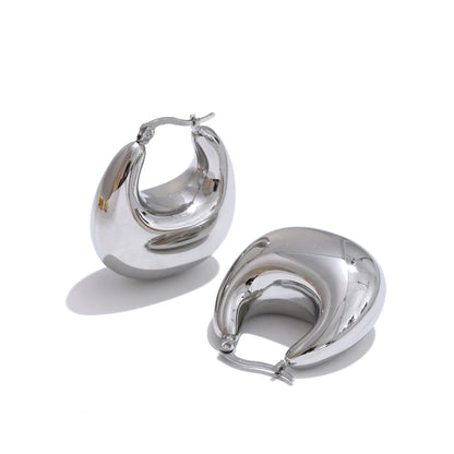 High Quality Stainless Steel Glossy Smooth Metal Chunky Hollow Hoop Earrings 2025 Statement PVD Plated Jewelry Recommend