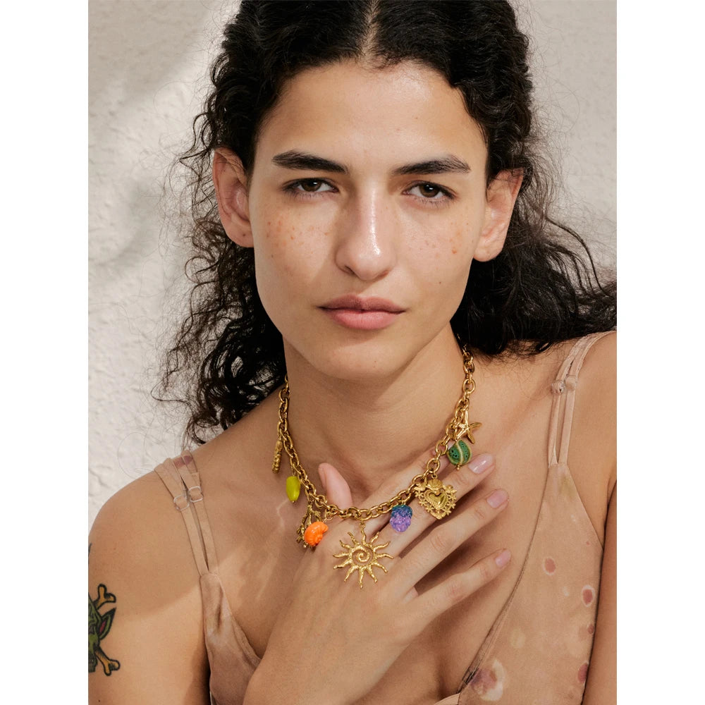Exquisite Ceramic Ocean Style Sun Pendant Necklace Fashion Trendy Stainless Steel Collar Arrivals Jewelry Recommend