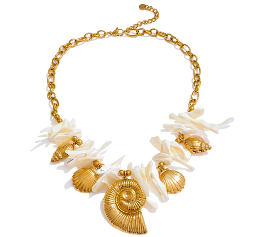 Summer Handmade Jewellery 316L Stainless Steel Resin Conch Shell Drop Necklace Golden PVD Plated Holiday Gift Accessories