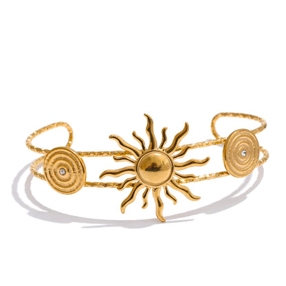 Ocean Series Golden PVD Starfish Shell Sun Cuff Bracelet Open Wrist Jewelry Stainless Steel Bangle for Summer Holiday