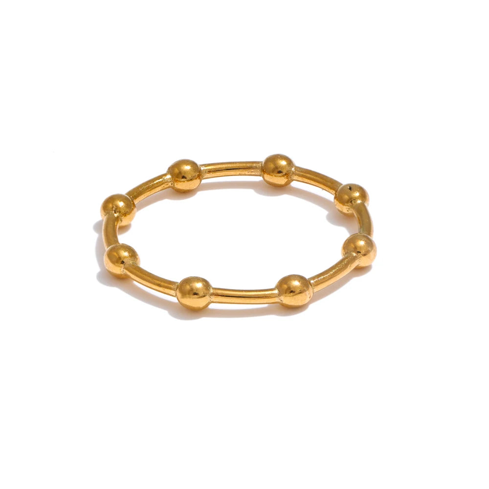 6789# Minimalist 18K PVD Plated Beads Geometric Thin Ring Stainless Steel Gold Silver Color Charm Fashion Finger Jewelry