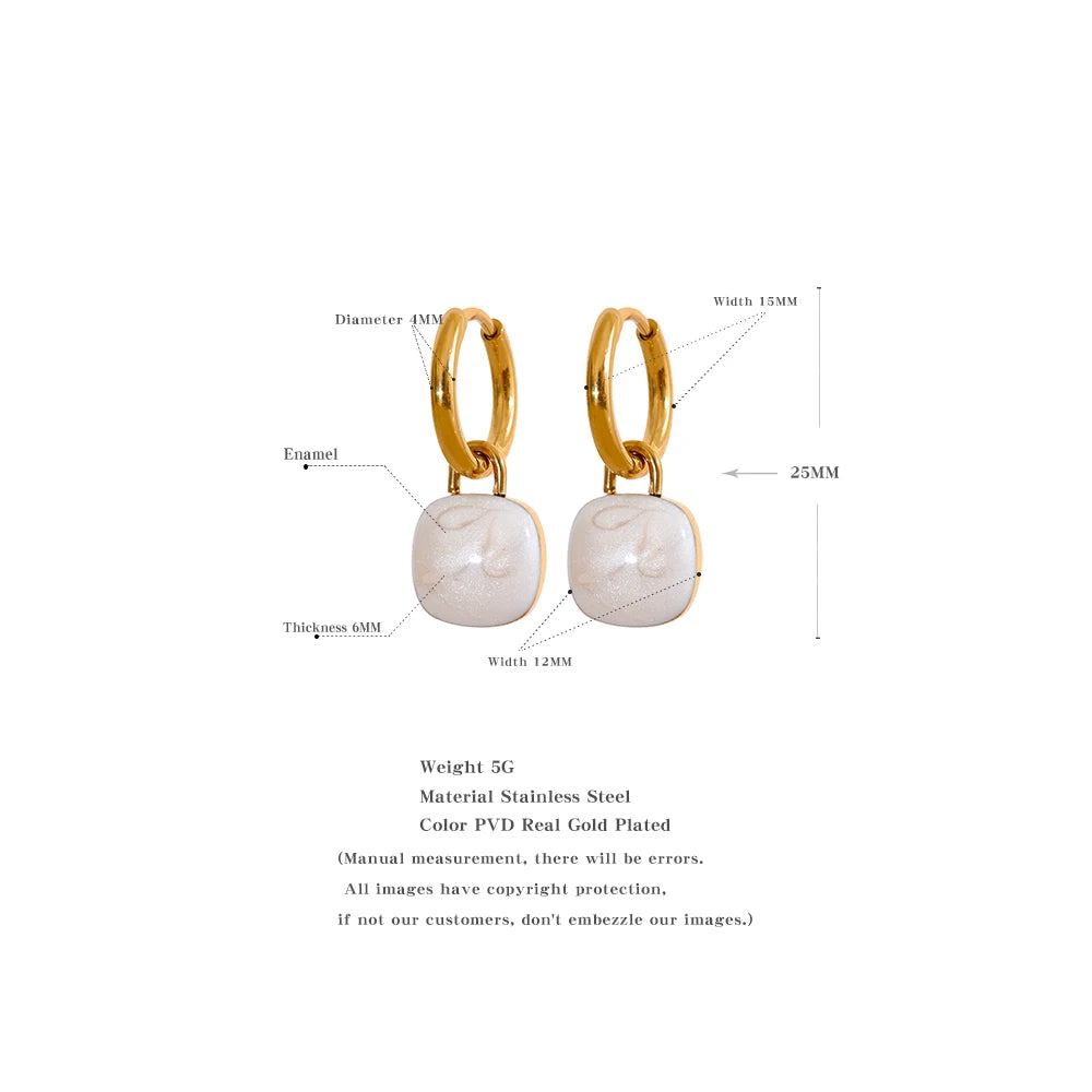 Colorful Enamel Candy Stainless Steel Square Drop Chic Hoop Earrings Women 18K PVD Plated Stylish Summer Jewelry Bijoux