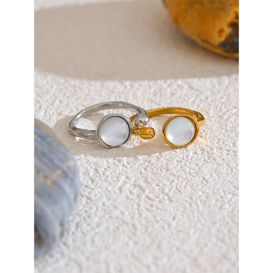 Fashion Stainless Steel Natural Shell Fritillary Geometric Ring 18K PVD Plated New Arrivals Jewelry Bagues Pour Femme Gift