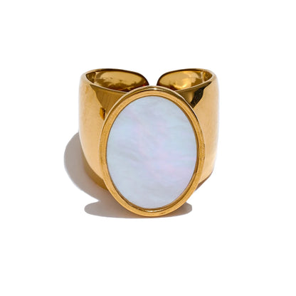 PVD Plated Stone Stainless Steel Gold Color Wide Ring Summer Trendy Fashion Jewelry Accessories Bijoux
