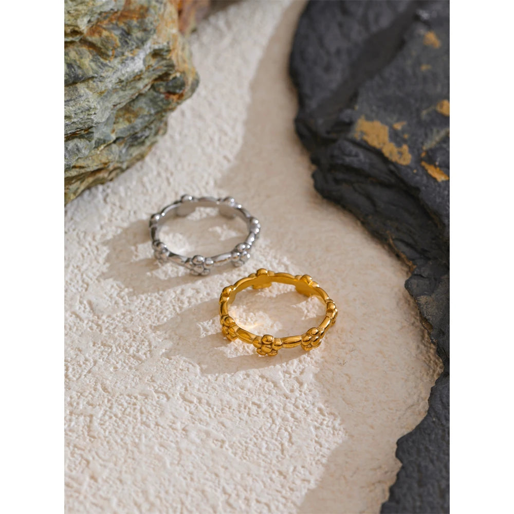 Waterproof Stainless Steel Metal Flower Thin Ring Tarnish Resistant Simple Chic Finger Jewelry Accessories for Women
