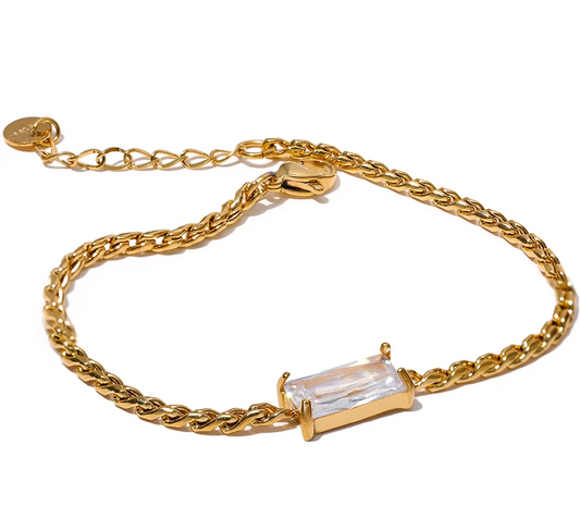High Quality Chain Cubic Zirconia Stainless Steel 18k Gold Color Bracelet Bangle Women Waterproof Stylish Jewelry Bijoux
