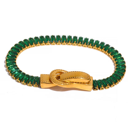 Luxury Colorful Cubic Zirconia Stainless Steel Belt Buckle Bracelet Bangle Bling Stylish Unique Waterproof Fashion Jewelry