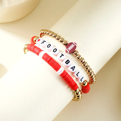 Football Basketball Baseball Volleyball Bracelet Soft Clay Pottery Gold Color Beads Bangle Unisex Student Sports Jewelry