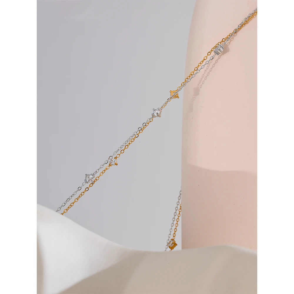 Stainless Steel Cubic Zirconia Necklace Anklet Bracelet Rust Proof Attractive Classic Bling Chic Thin Chain Jewelry