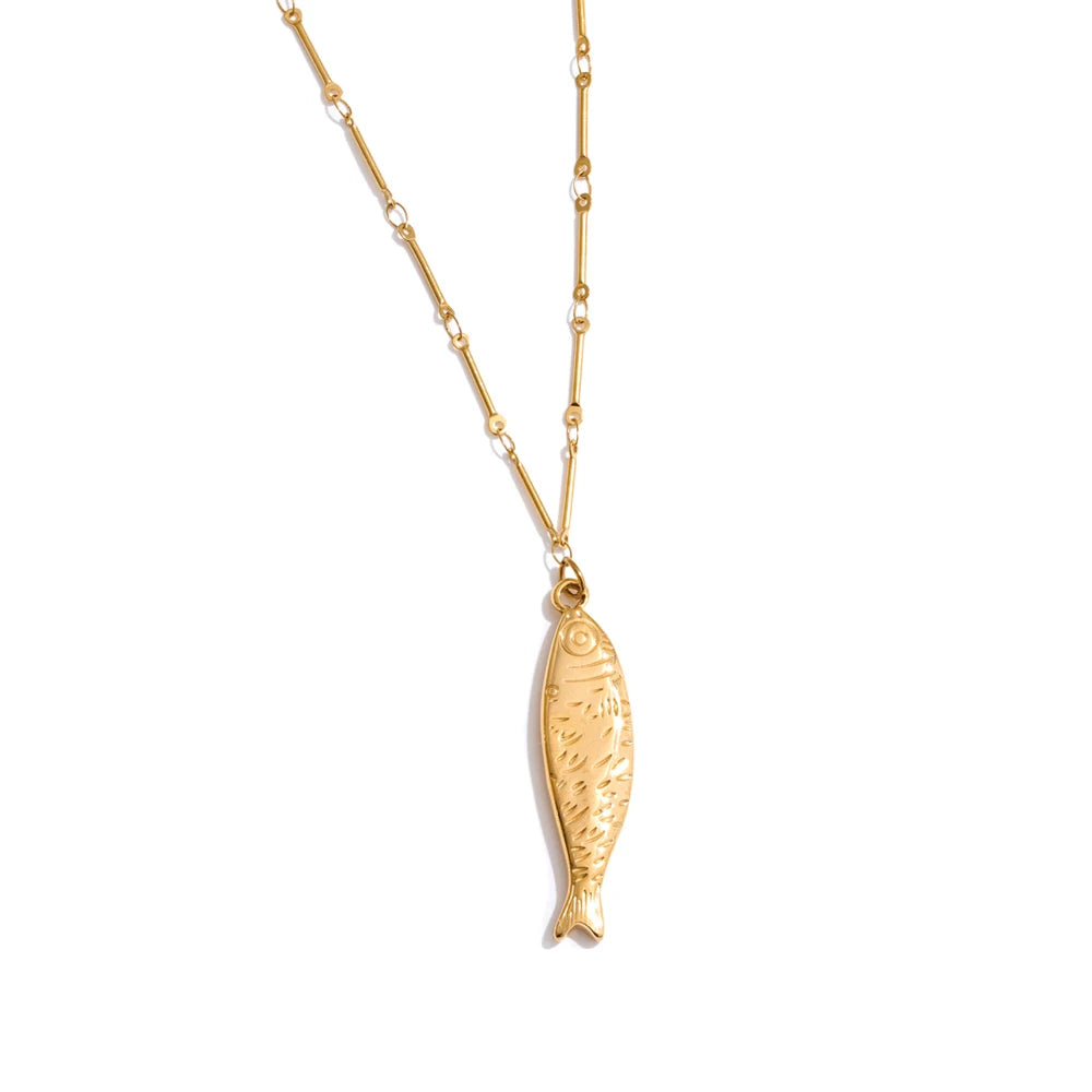 Wholesale Ocean Stainless Steel Metal Fish Pendant Necklace Earrings Rust Proof Golden PVD Plated Trendy Fashion Jewelry