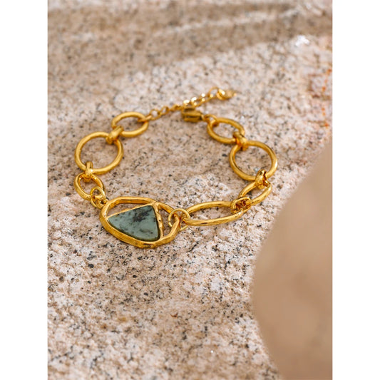 Stainless Steel Natural Stone Fashion Chain Bracelet Bangle France PVD Gold Plated High Quality Summer Wrist Charm Jewelry