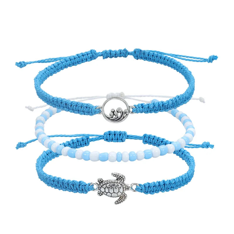 Beach Surfer Wave Bracelet ,Ocean Wave Adjustable Waterproof Handmade Braided String Beaded Bracelet Friendship Anklets