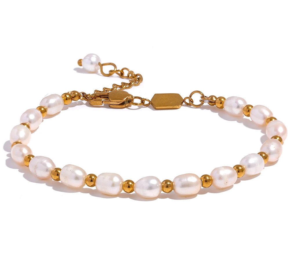 Natural Freshwater Pearls Fashion Handmade Bracelet Bangle Women Waterproof PVD Charms Stainless Steel Beads Jewelry Gift