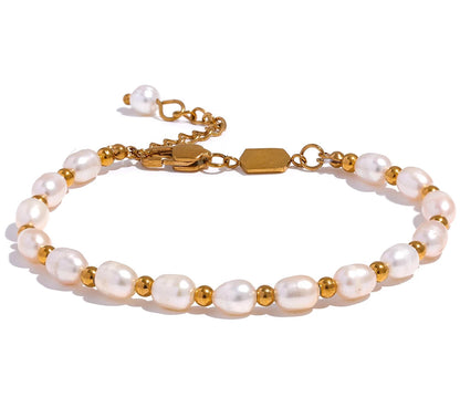 Natural Freshwater Pearls Fashion Handmade Bracelet Bangle Women Waterproof PVD Charms Stainless Steel Beads Jewelry Gift