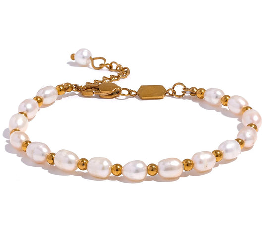 Natural Freshwater Pearls Fashion Handmade Bracelet Bangle Women Waterproof PVD Charms Stainless Steel Beads Jewelry Gift