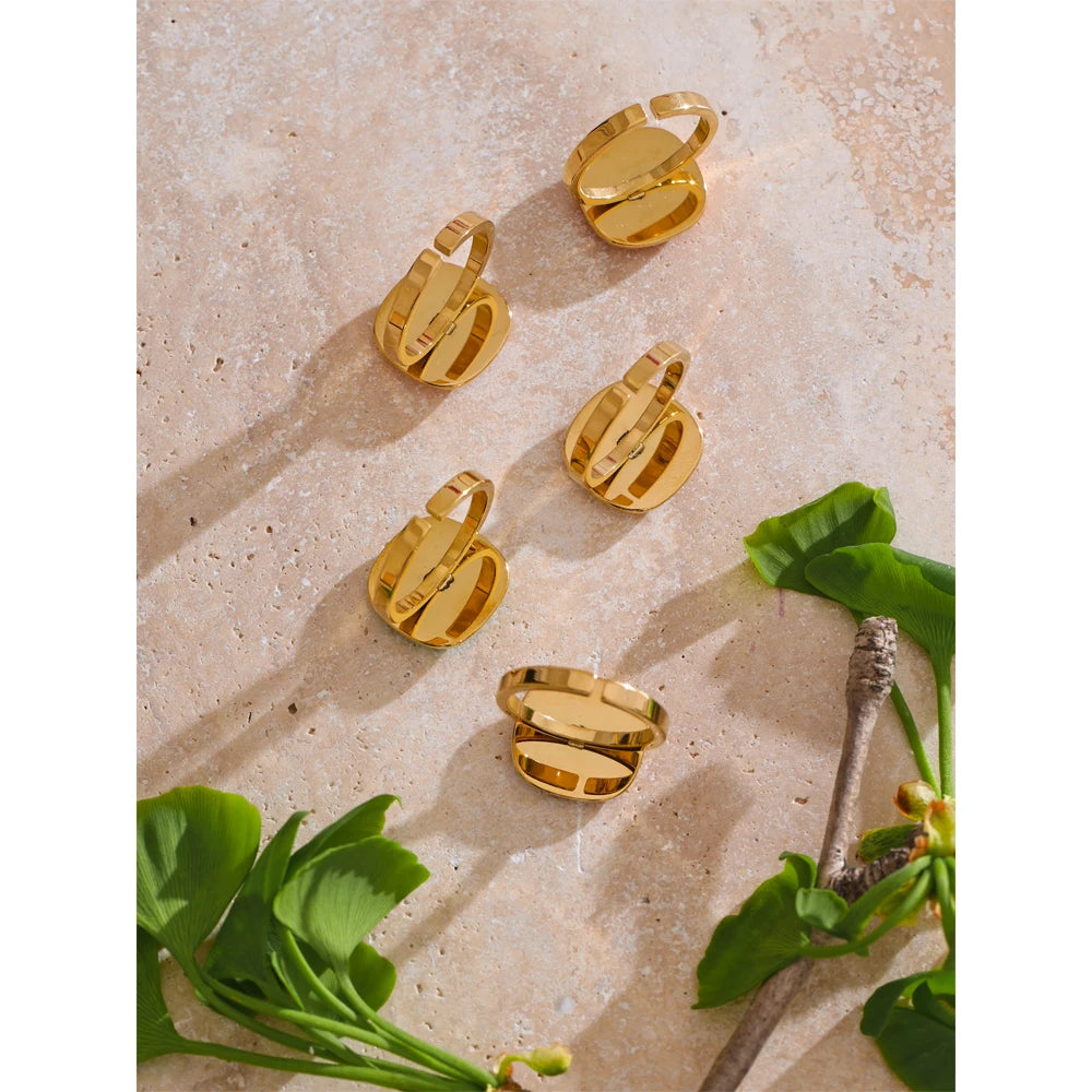 Arrivals Candy Sweet Square Adjustable Ring 18K Golden PVD Plated Stainless Steel Summer Popular Charm Jewelry Gift