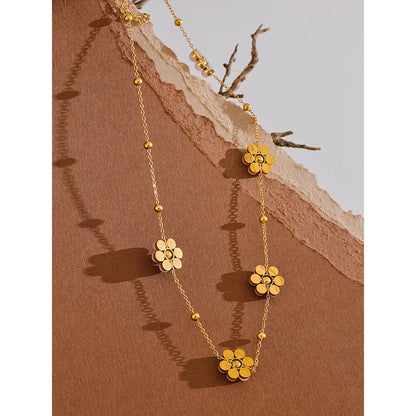 Fashion Imitation Pearls Handmade Flower Beads Chain Necklace Women 18K Gold Color PVD Stainless Steel Jewelry Waterproof