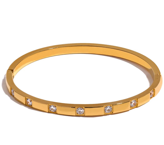 Stylish Cubic Zirconia Stainless Steel Wrist Bangle Bracelet 18K Gold Plated Waterproof Jewelry for Women Charm Fashion