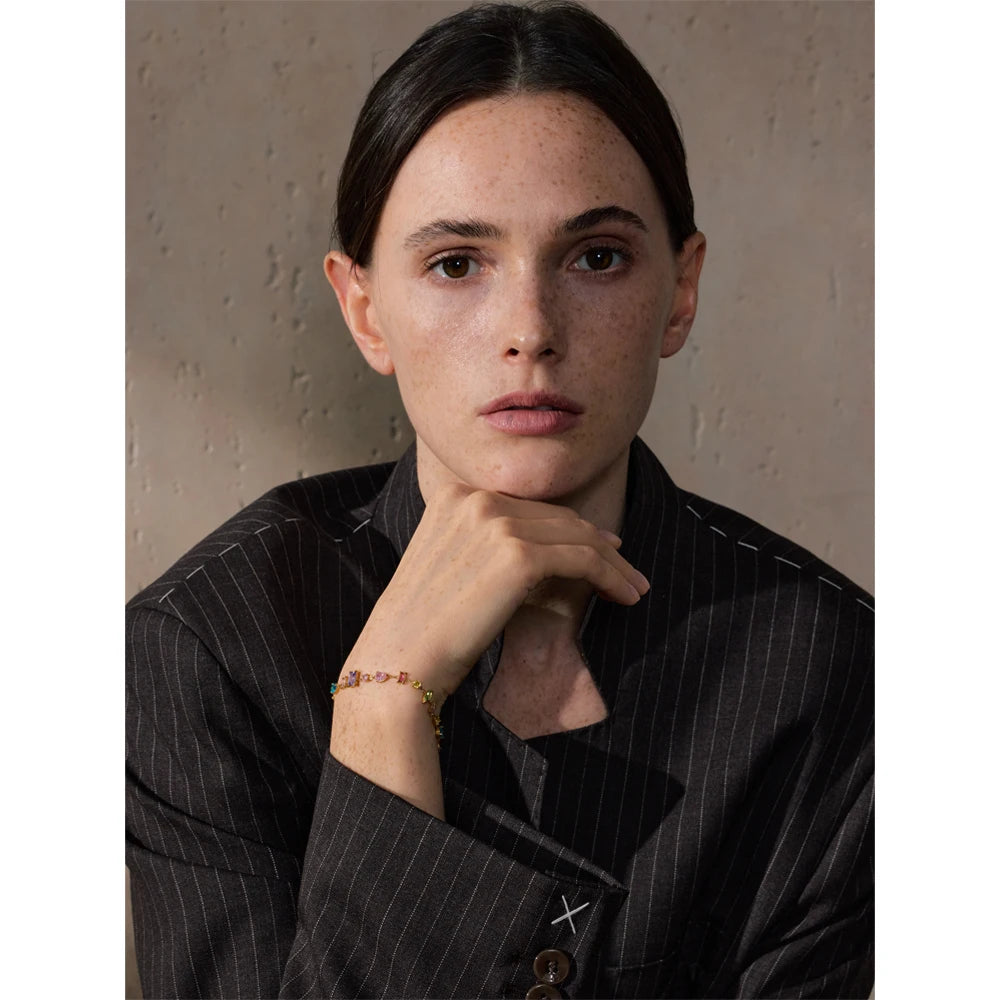 Waterproof Gift Delicate Colorful Luxury Cubic Zirconia Chain Chic Bracelet Bangle Women Stainless Steel Wrist Jewelry