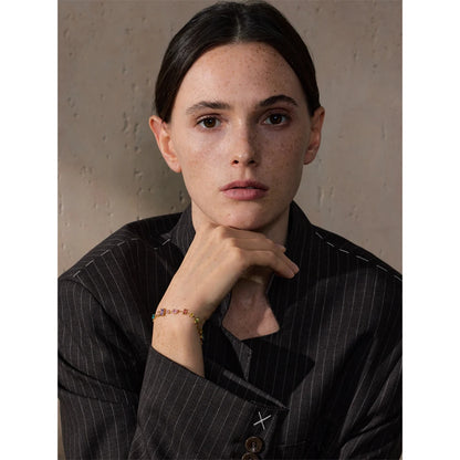 Waterproof Gift Delicate Colorful Luxury Cubic Zirconia Chain Chic Bracelet Bangle Women Stainless Steel Wrist Jewelry